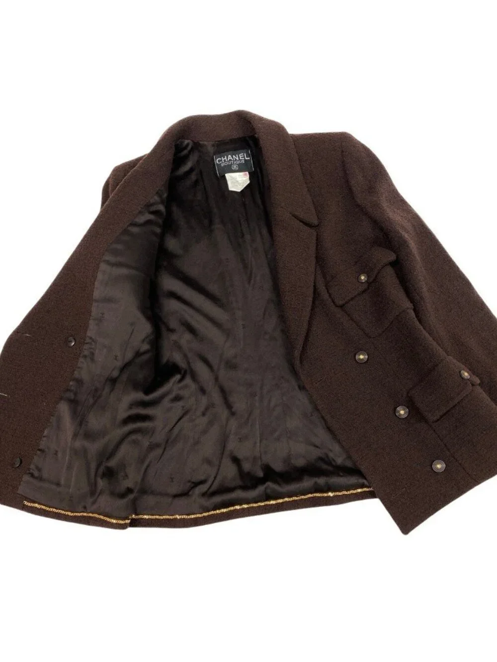 Chanel Tweed Jacket Flap Pocket Brown